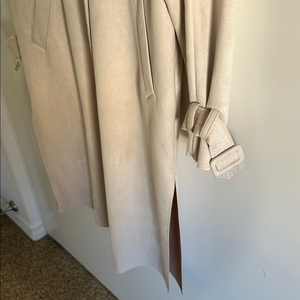 Zara Beige Beige Faux Suede Trench Coat Size Small - Picture 8 of 13